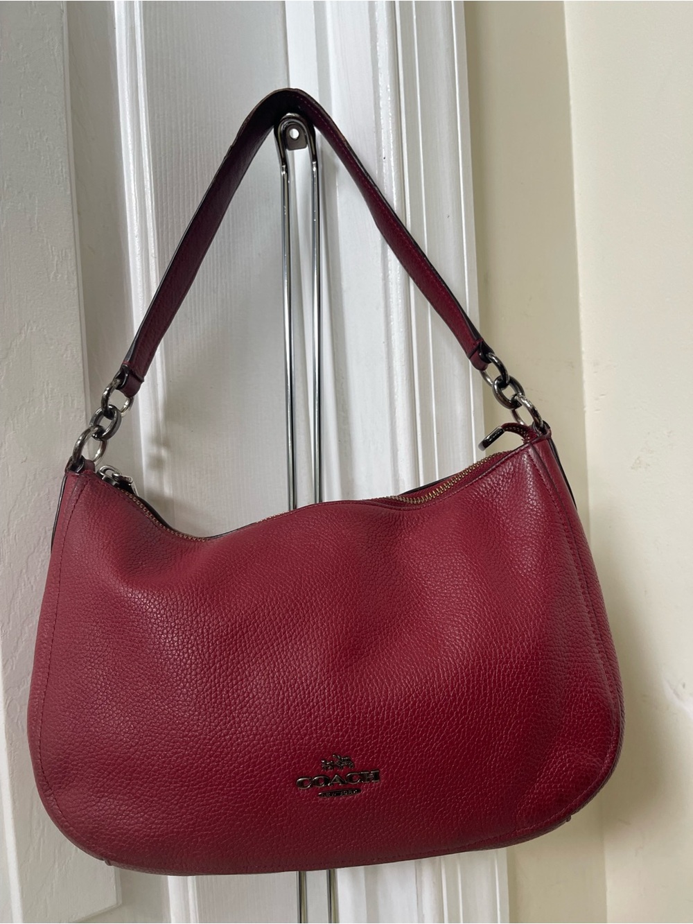 Coach Pebbled Leather Shoulder Bag in Wine Red